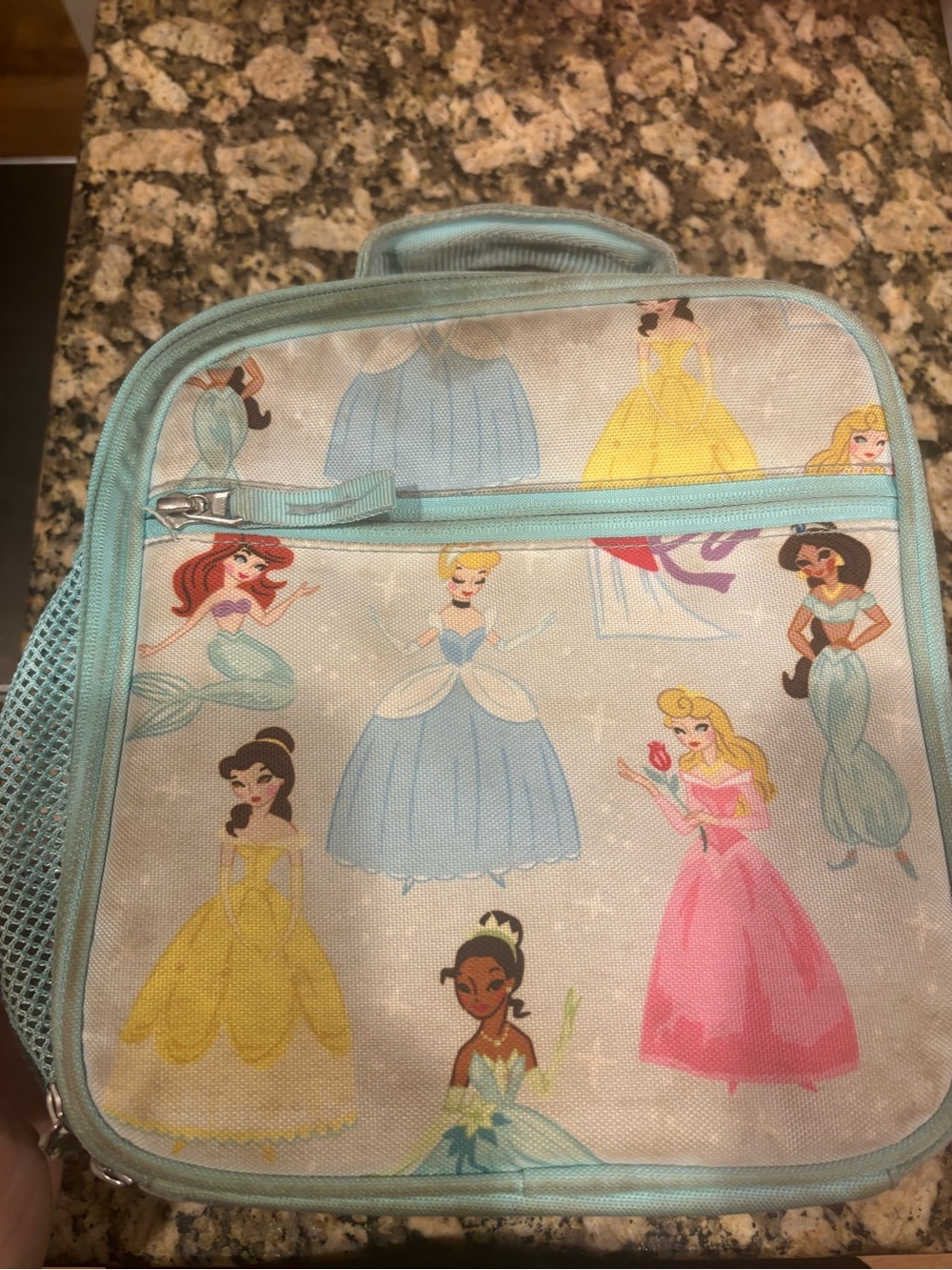 Pottery Barn Kids Princess Print Lunch Tote - Light Blue Trim